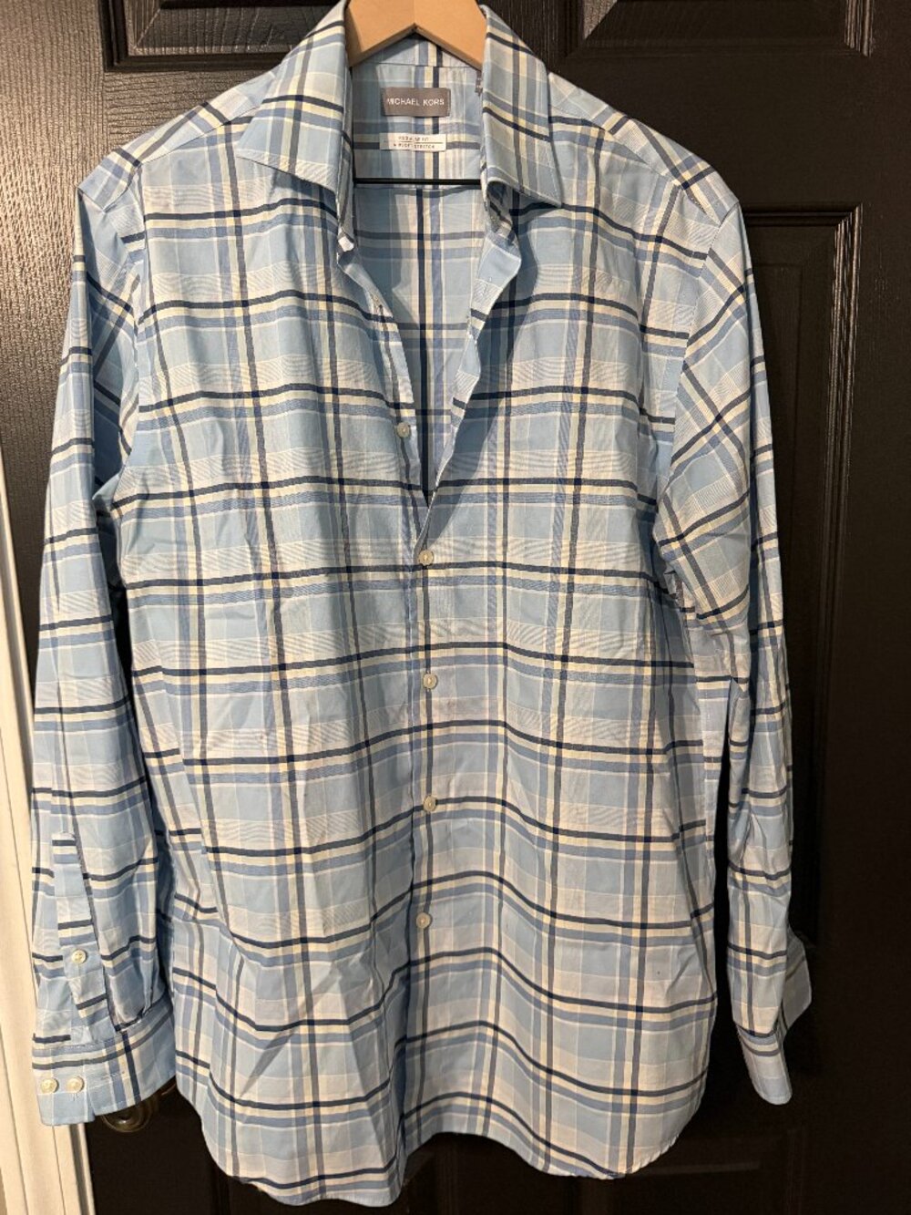 Gently Worn Men's Michael Kors Dress Shirt Regular Fit Air Stretch Blue White L